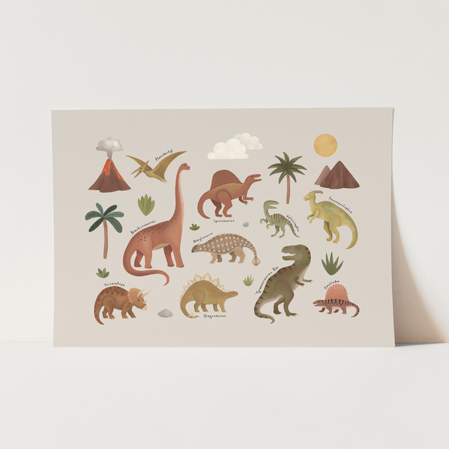 Kid Of The Village Dinosaurs Fine Art Print - Stone