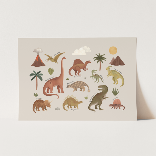 Kid Of The Village Dinosaurs Fine Art Print - Stone