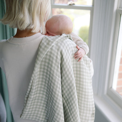 Ralphie Bear Large Muslin Swaddle - Gingham Sage