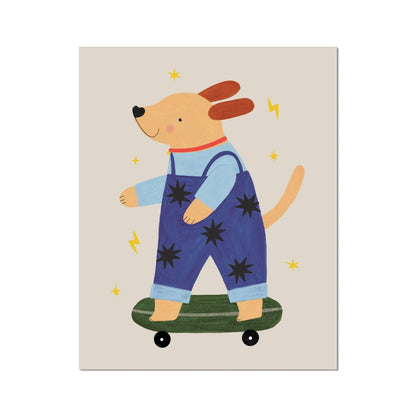 Kid of the Village Skater Pup Fine Art Print - Blue