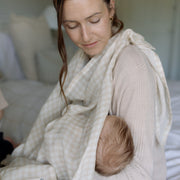 Ralphie Bear Large Muslin Swaddle - Gingham Beige