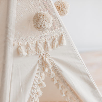 MiniCamp Boho Kids Teepee with Tassels - Ecru