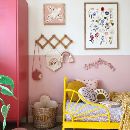 Kid of the Village Floral Dove Fine Art Print - Pink