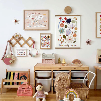 Kid of the Village World Map Fine Art Print - Pink