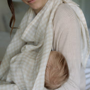 Ralphie Bear Large Muslin Swaddle - Gingham Beige