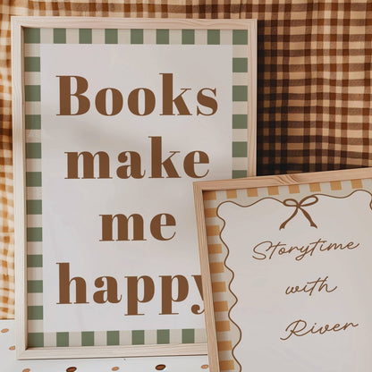 Autumns Corner Books Make Me Happy Art Print - Checkerboard Edition