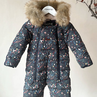 Toastie Fur Trim Quilted Cloud Onesie - Midnight Floral
