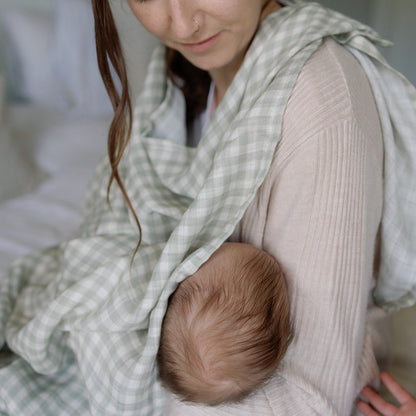 Ralphie Bear Large Muslin Swaddle - Gingham Sage