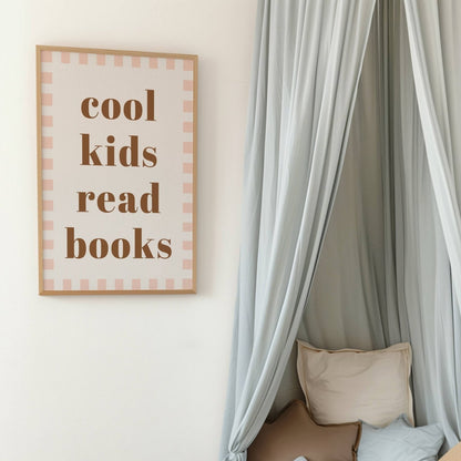 Autumns Corner Cool Kids Read Books Art Print - Checkerboard Edition