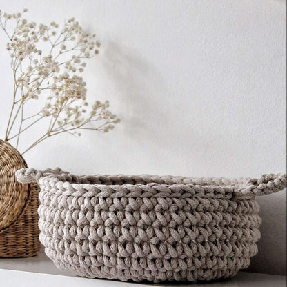 Zuri House Crochet Small Flat Basket - Beige