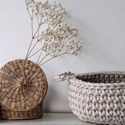 Zuri House Crochet Small Flat Basket - Beige