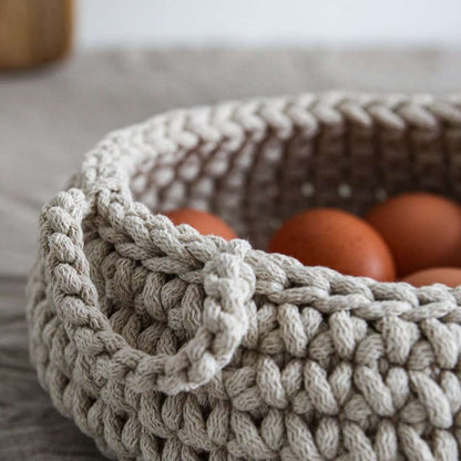 Zuri House Crochet Small Flat Basket - Beige