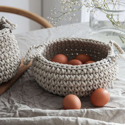 Zuri House Crochet Small Flat Basket - Beige