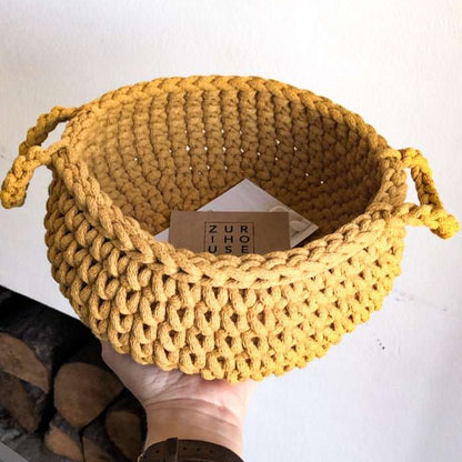 Zuri House Crochet Small Flat Basket - Mustard