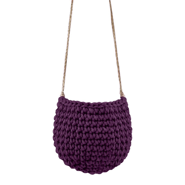 Zuri House Small Crochet Hanging Basket - Aubergine