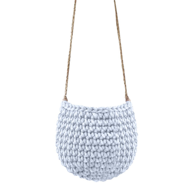 Zuri House Small Crochet Hanging Basket - Baby Blue