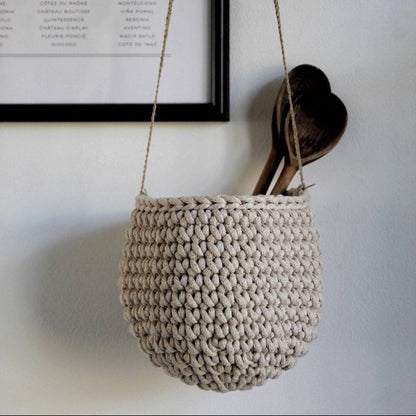 Zuri House Small Crochet Hanging Basket - Beige