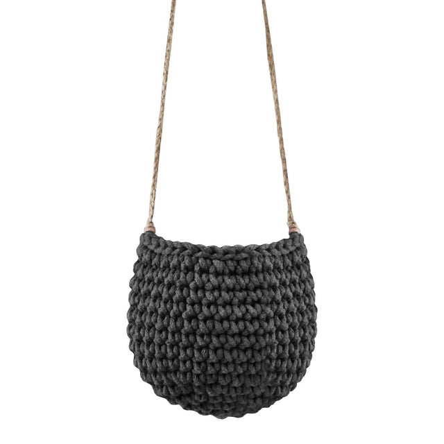 Zuri House Small Crochet Hanging Basket - Charcoal