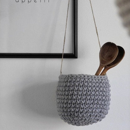 Zuri House Small Crochet Hanging Basket - Dark Grey