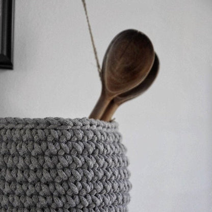 Zuri House Small Crochet Hanging Basket - Dark Grey