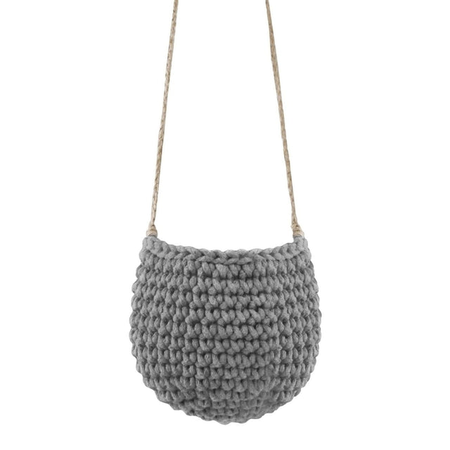 Zuri House Small Crochet Hanging Basket - Dark Grey