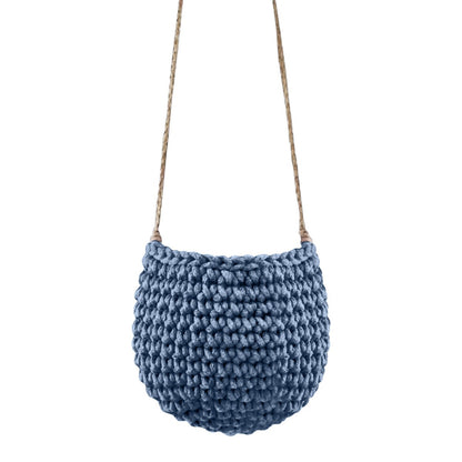 Zuri House Small Crochet Hanging Basket - Denim Blue