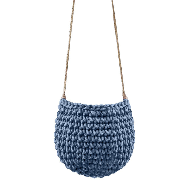 Zuri House Small Crochet Hanging Basket - Denim Blue