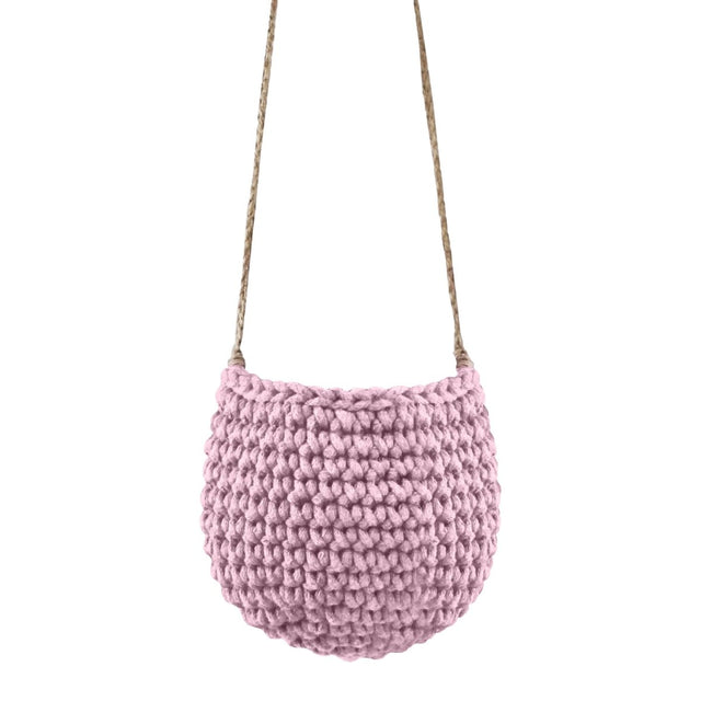 Zuri House Small Crochet Hanging Basket - Dusty Rose