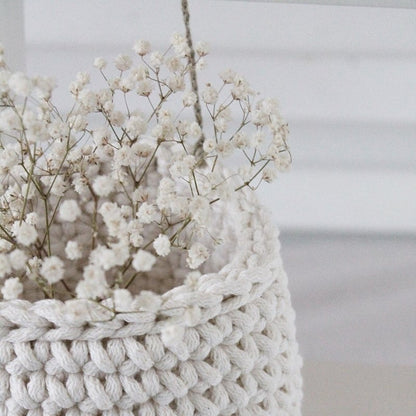 Zuri House Small Crochet Hanging Basket - Ivory