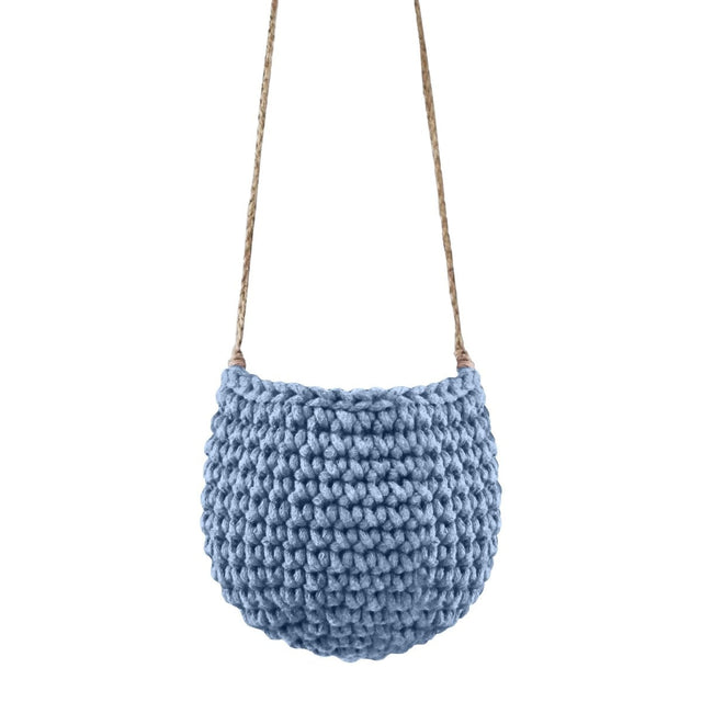 Zuri House Small Crochet Hanging Basket - Light Denim