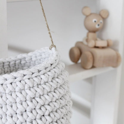Zuri House Small Crochet Hanging Basket - Light Grey