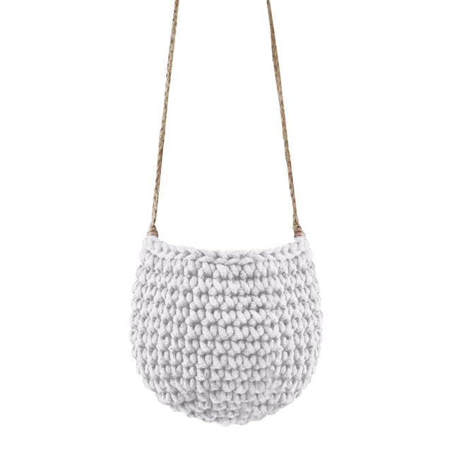 Zuri House Small Crochet Hanging Basket - Light Grey