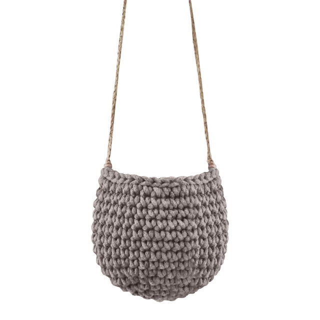 Zuri House Small Crochet Hanging Basket - Mocha