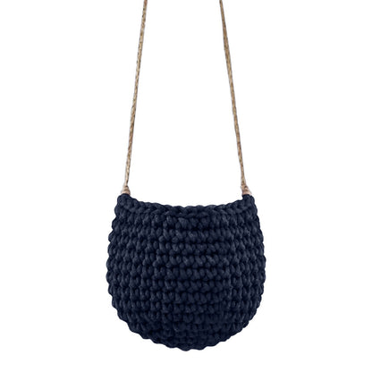 Zuri House Small Crochet Hanging Basket - Navy Blue