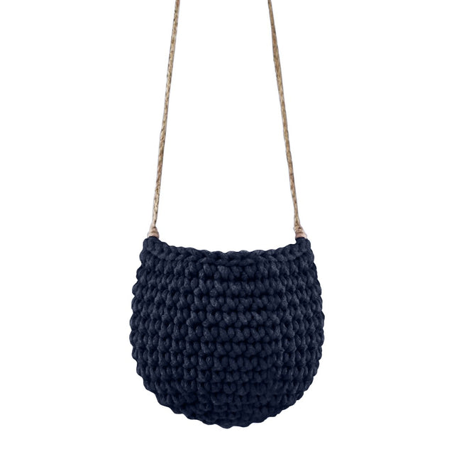 Zuri House Small Crochet Hanging Basket - Navy Blue