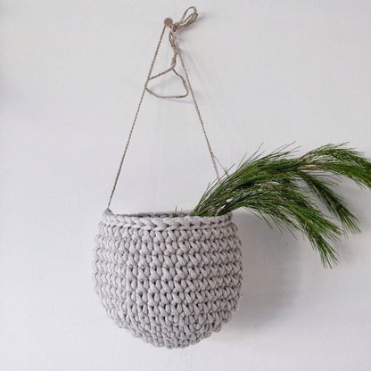 Zuri House Small Crochet Hanging Basket - Light Denim