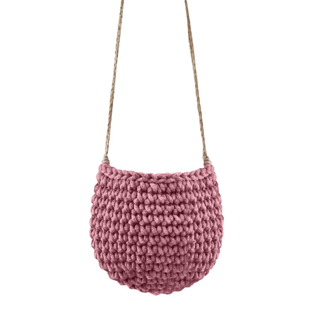 Zuri House Small Crochet Hanging Basket - Old Rose