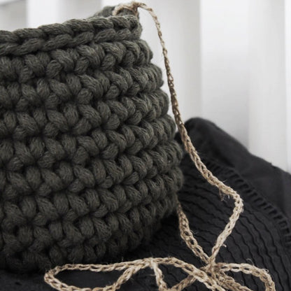 Zuri House Small Crochet Hanging Basket - Olive Green