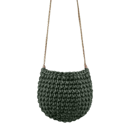 Zuri House Small Crochet Hanging Basket - Olive Green