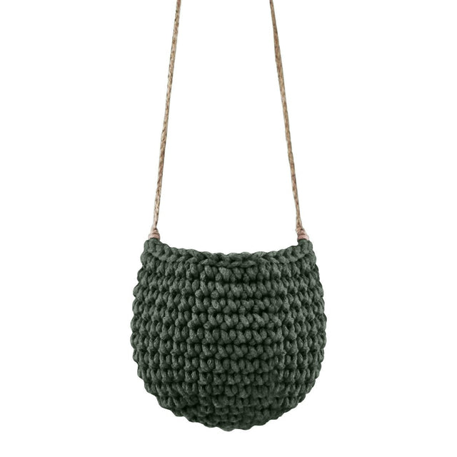 Zuri House Small Crochet Hanging Basket - Olive Green