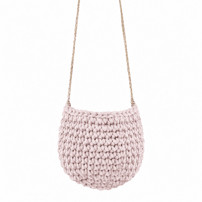 Zuri House Small Crochet Hanging Basket - Pale Pink