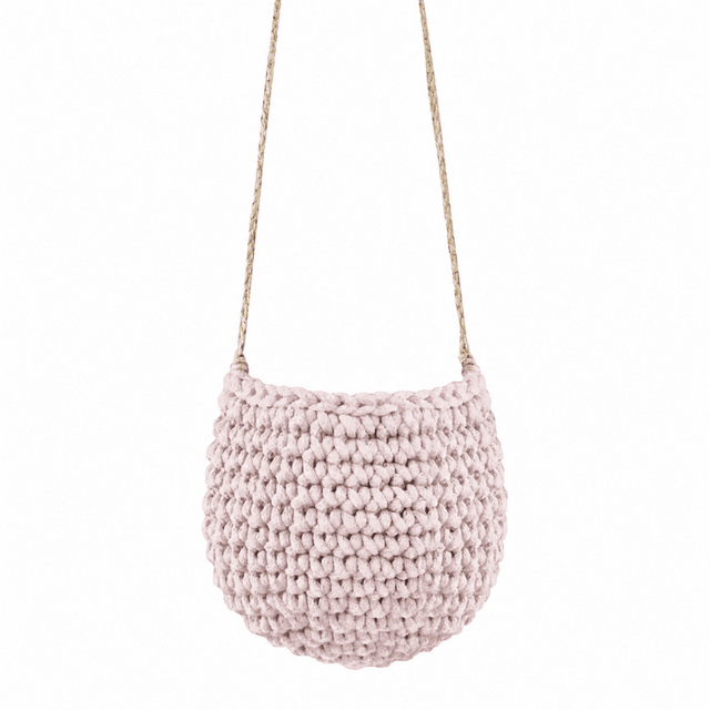 Zuri House Small Crochet Hanging Basket - Pale Pink