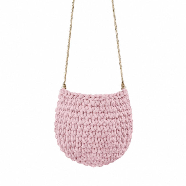 Zuri House Small Crochet Hanging Basket - Powder Pink