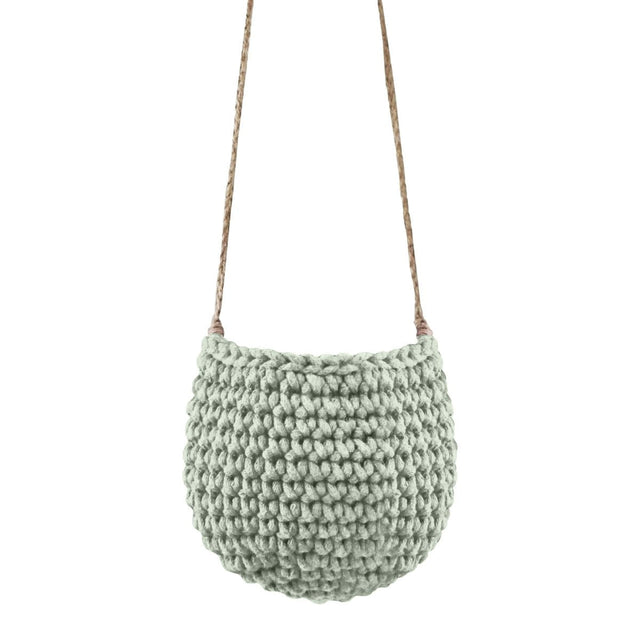 Zuri House Small Crochet Hanging Basket - Sage
