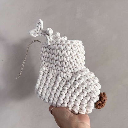 Zuri House Crochet Cinnamon Nosed Reindeer Stocking - Ivory