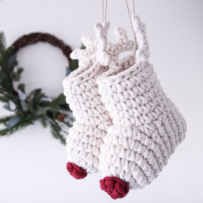 Zuri House Crochet Red Nosed Reindeer Stocking - Ivory