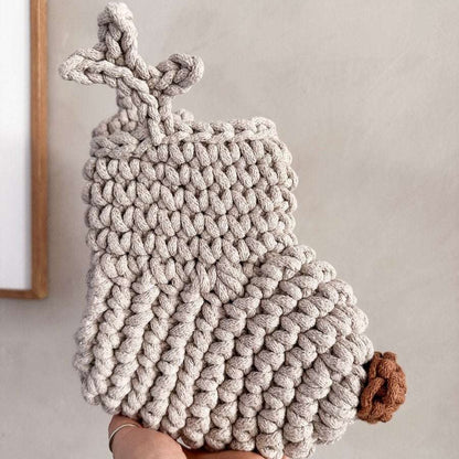 Zuri House Crochet Cinnamon Nosed Reindeer Stocking - Oatmeal