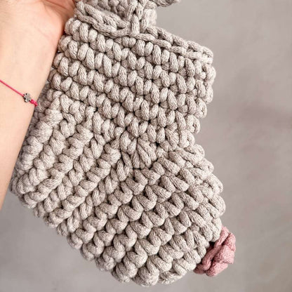 Zuri House Crochet Pink Nosed Reindeer Stocking - Oatmeal