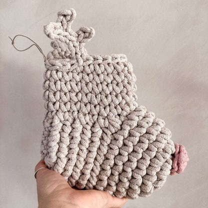 Zuri House Crochet Pink Nosed Reindeer Stocking - Oatmeal