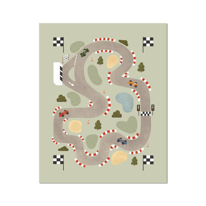 Kid Of The Village Race Track Fine Art Print - Sage